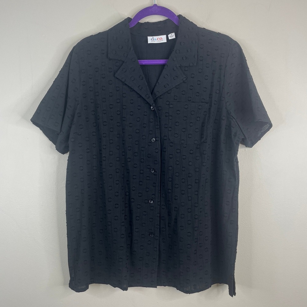 D & Co Euro Summer Top Womens Medium Neutral‎ Capsule Crisp Cotton Button Up